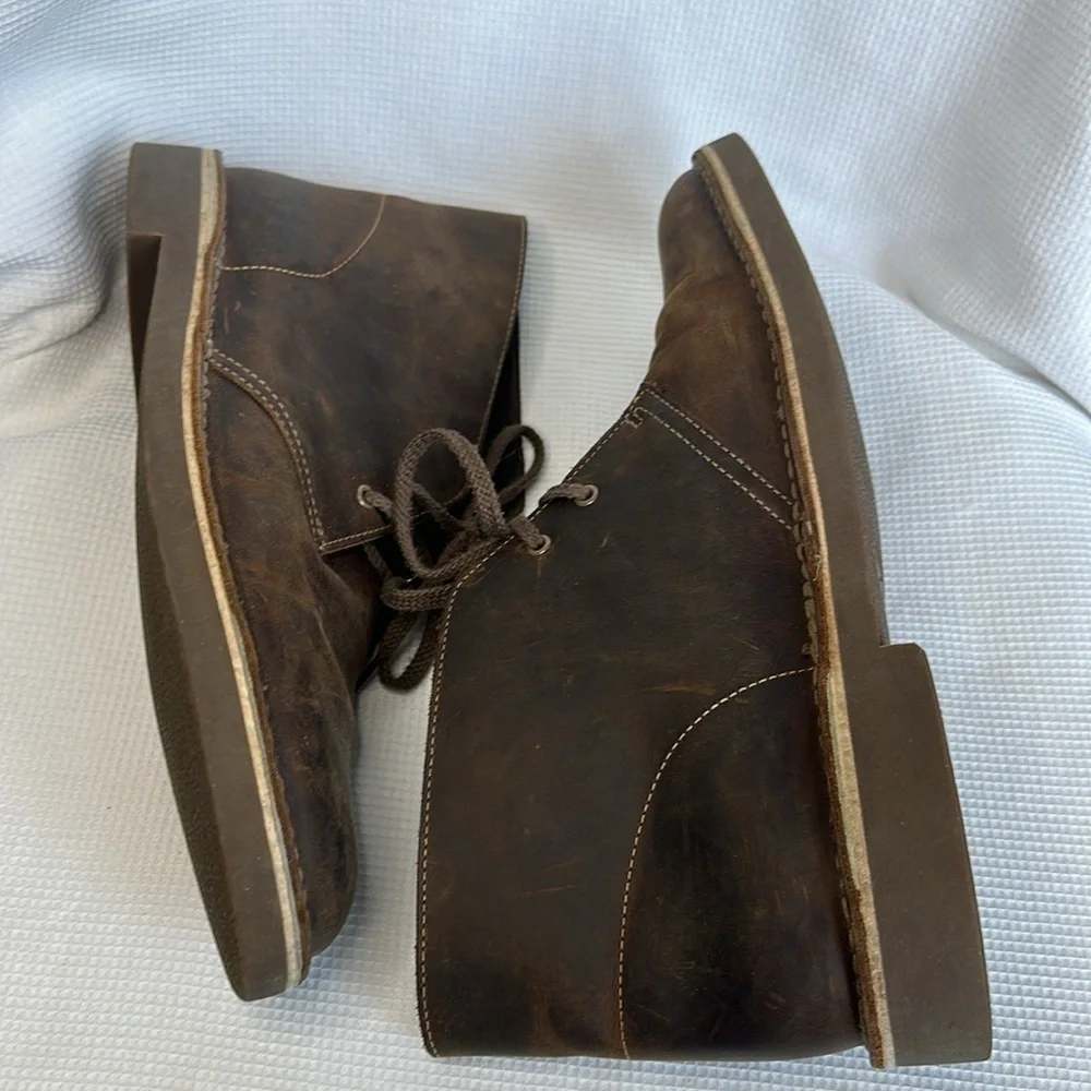 Clarks Men’s Bushacre 3 Chukka Boot Sz 10 Leather Contrast Stitch Brown Lace Up